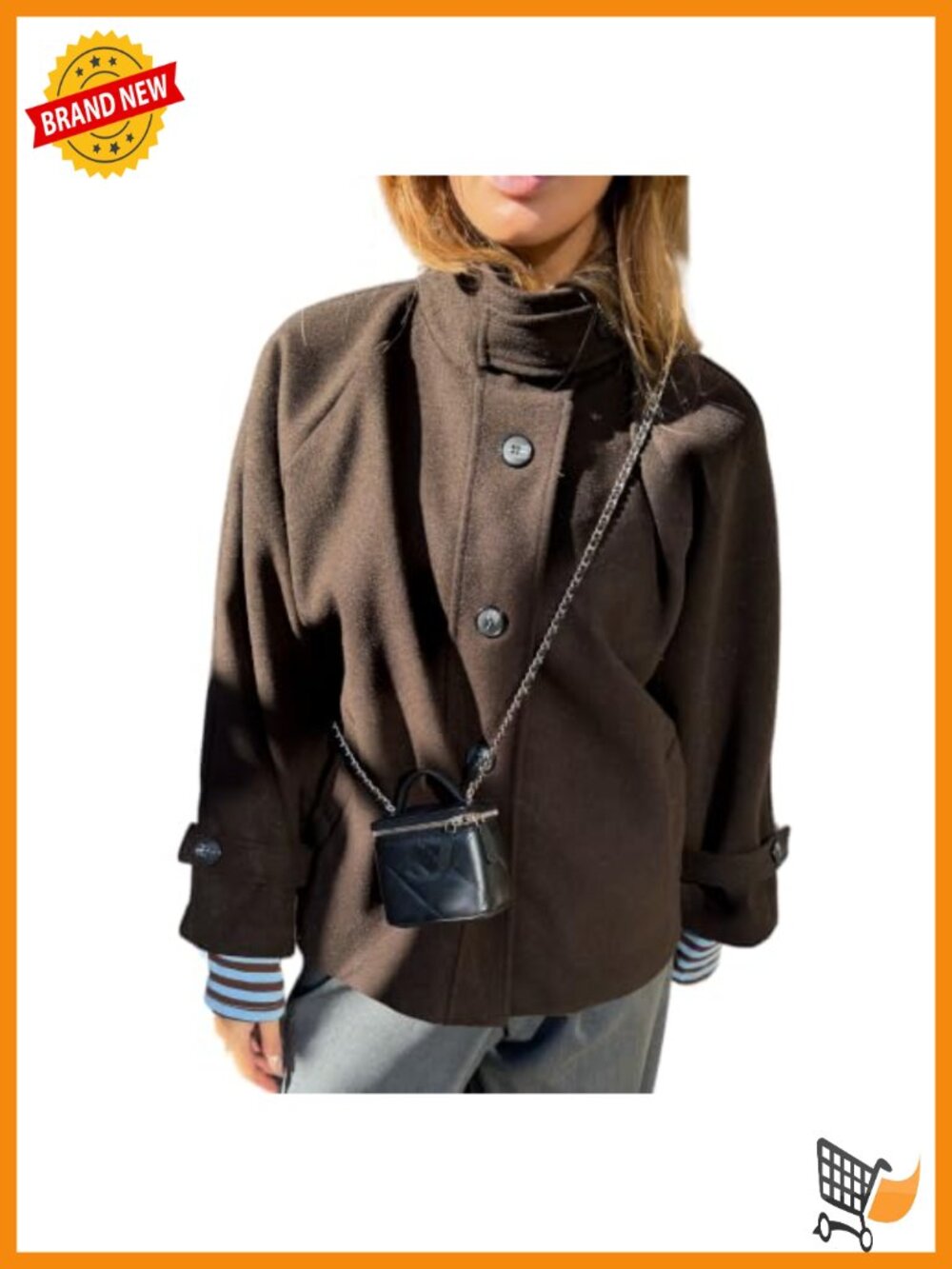 Cropped Pea Coat Notched Lapel Button Front Pockets Casual Fall Jacket